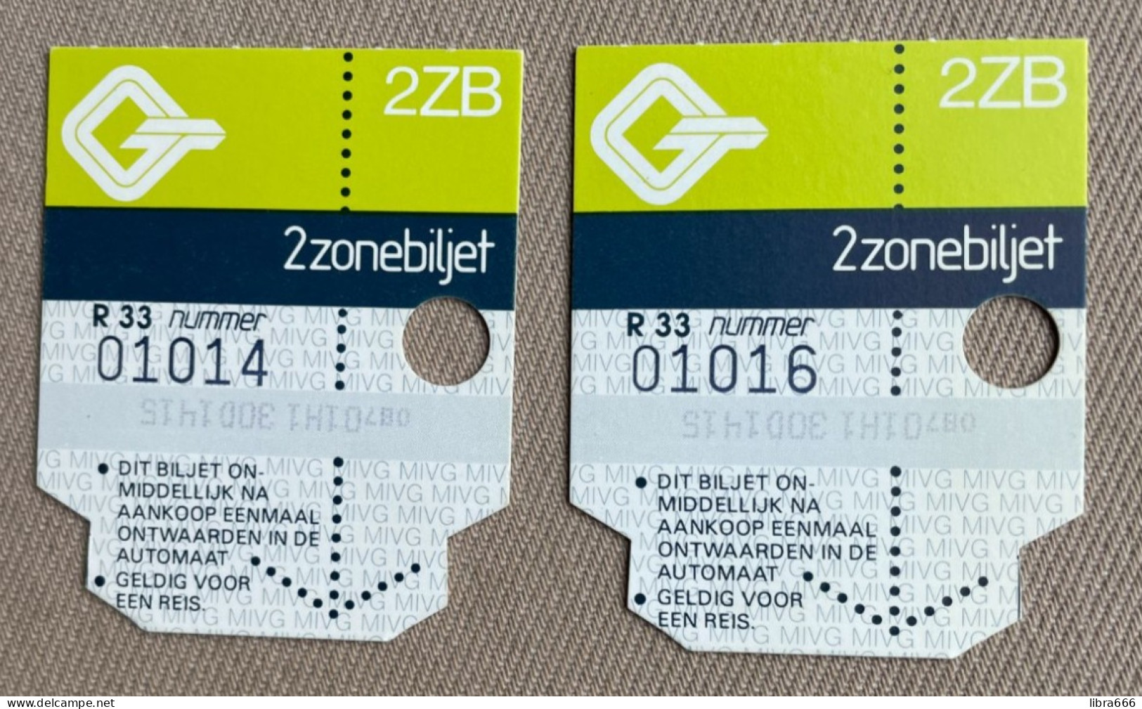 (2 X) - Belgium - MIVG - 2 Zonebiljet - TRAM - BUS - Europe