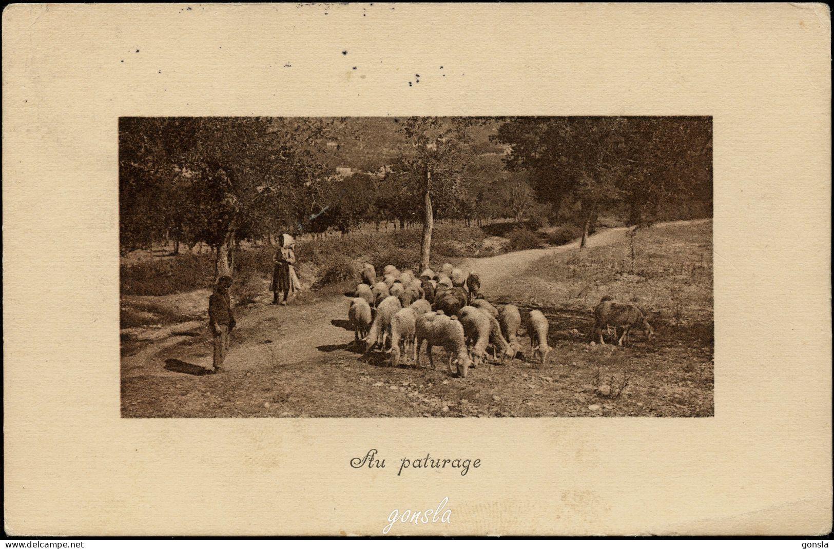 PAYSANS/TROUPEAU 1908 "Au Pâturage" - Campesinos
