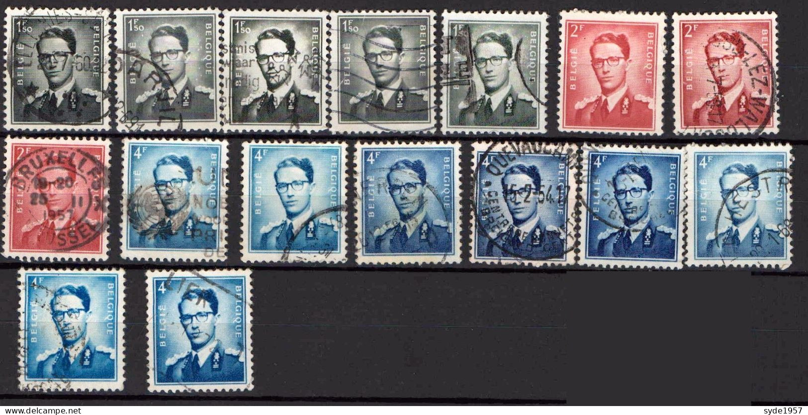 Belgique 1953 Baudouin Type Marchand "A Lunettes" COB 924, 925, 926 En Plusieurs Exemplaires (16 Au Total) - 1953-1972 Anteojos