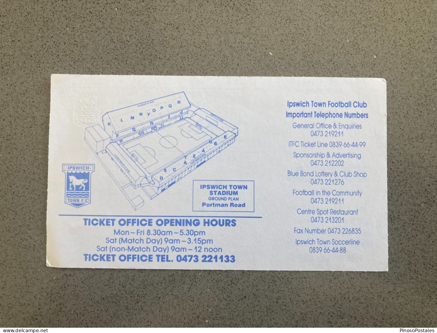 Ipswich Town V Norwich City 1993-94 Match Ticket - Tickets & Toegangskaarten