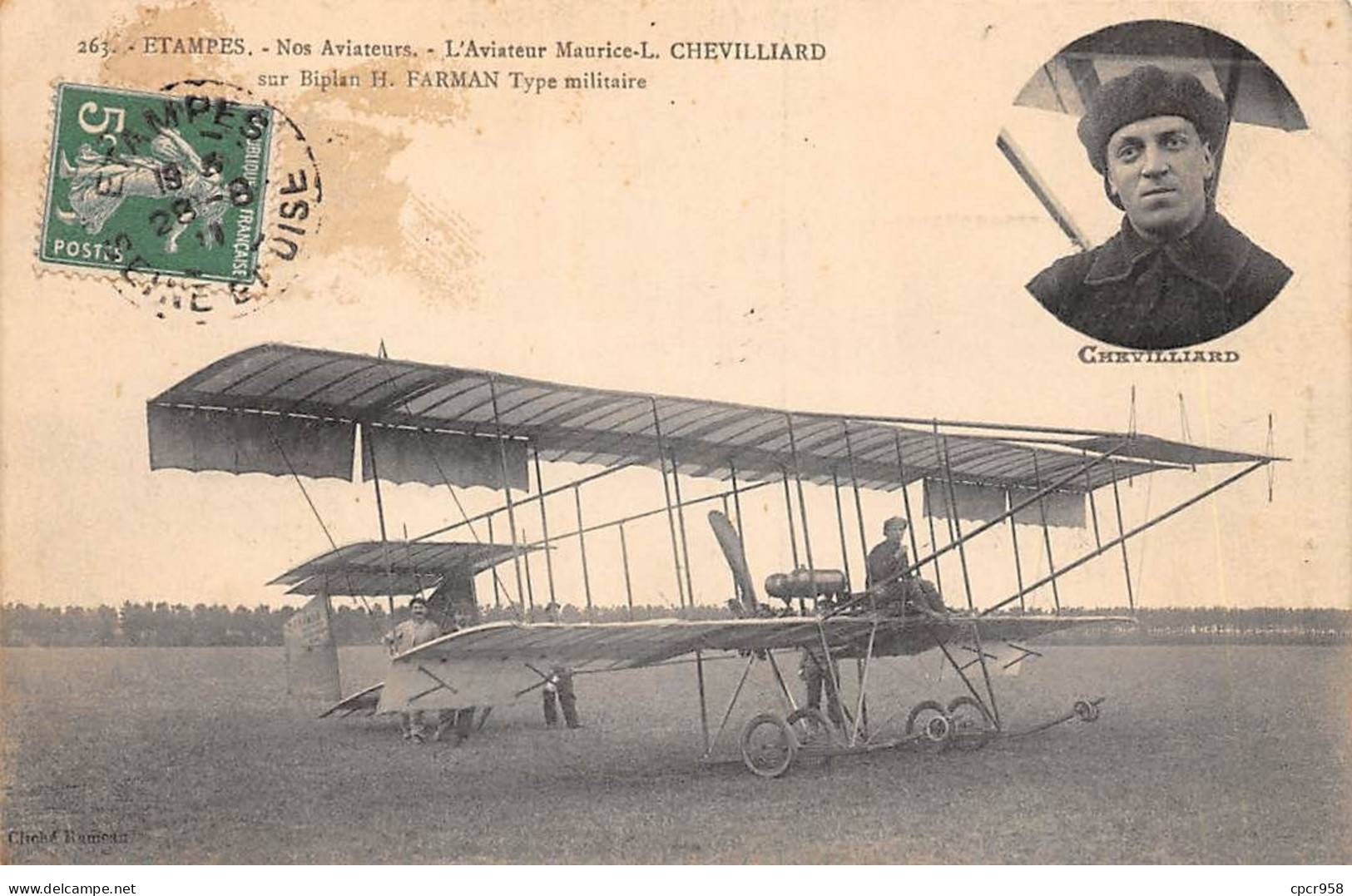 91 - ETAMPES - SAN52157 - Nos Aviateurs - L'Aviateur Maurice L. Chevillard Sur Biplan H. Farman - Type Militaire - Etampes