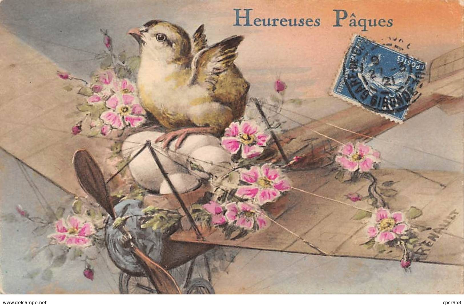 Pâques - N°84069 - Heureuses Pâques - Poussins Sur Des Oeufs Dans Un Avion - Pâques