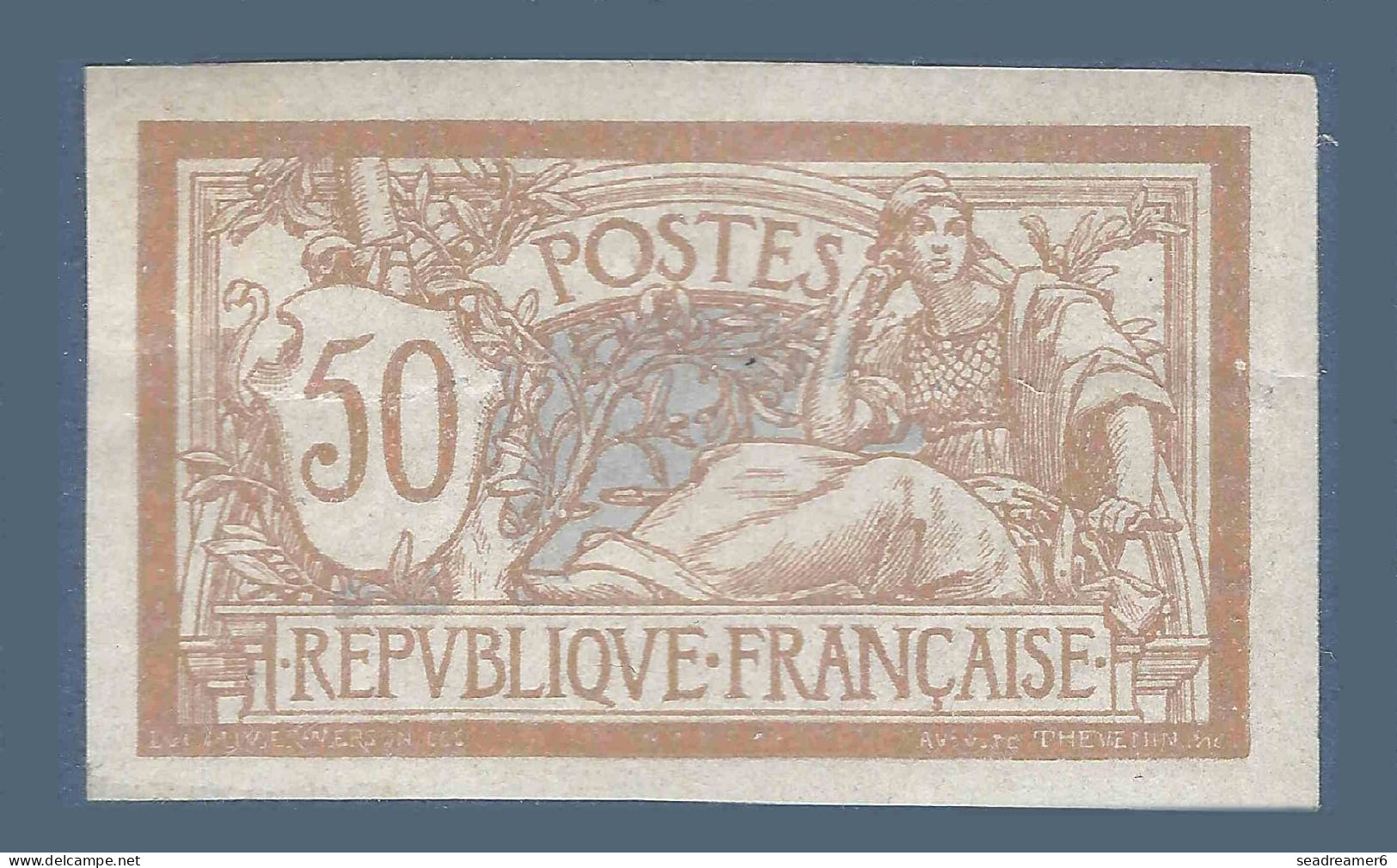 FRANCE Merson N°120a* 50c Brun Et Gris Variété NON DENTELÉ, Neuf Gomme D'origine TTB Signé A.BRUN Cote Yvert :750 € - 1900-27 Merson