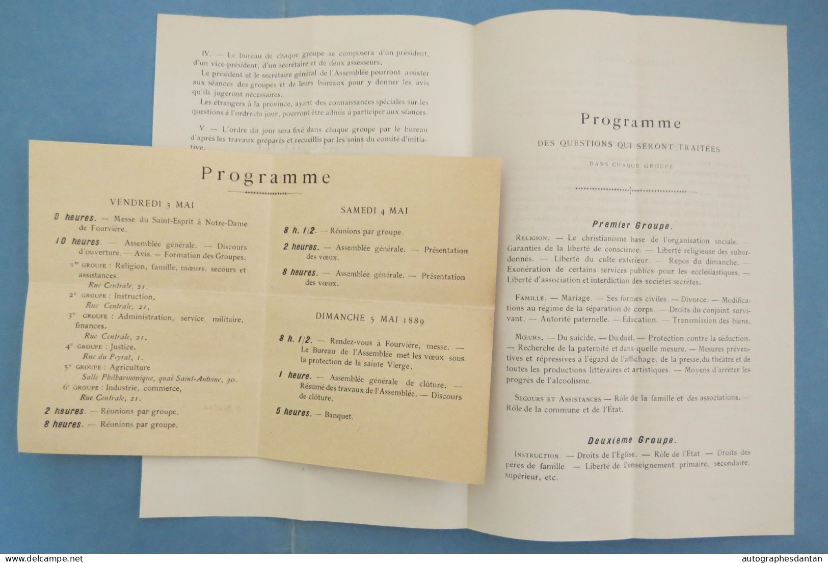 ● Centenaire 1789 Assemblée Provinciale Lyonnais Forez Beaujolais Lyon 1889 Lot 3 Vieux Papiers Programme Carte Entrée - Programas