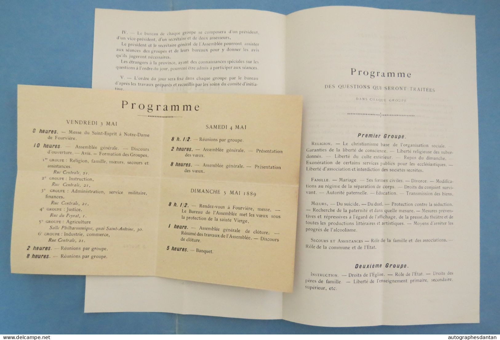 ● Centenaire 1789 Assemblée Provinciale Lyonnais Forez Beaujolais Lyon 1889 Lot 3 Vieux Papiers Programme Carte Entrée - Programmi