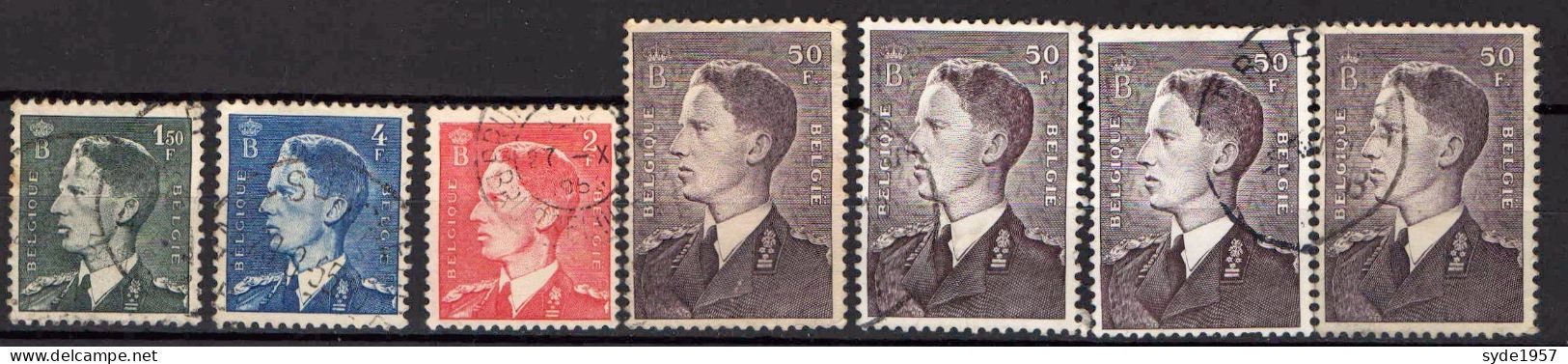 Belgique 1952 Baudouin COB 879 (x2), 879a (x2), 909, 910, 911 - Oblitérés - Usados