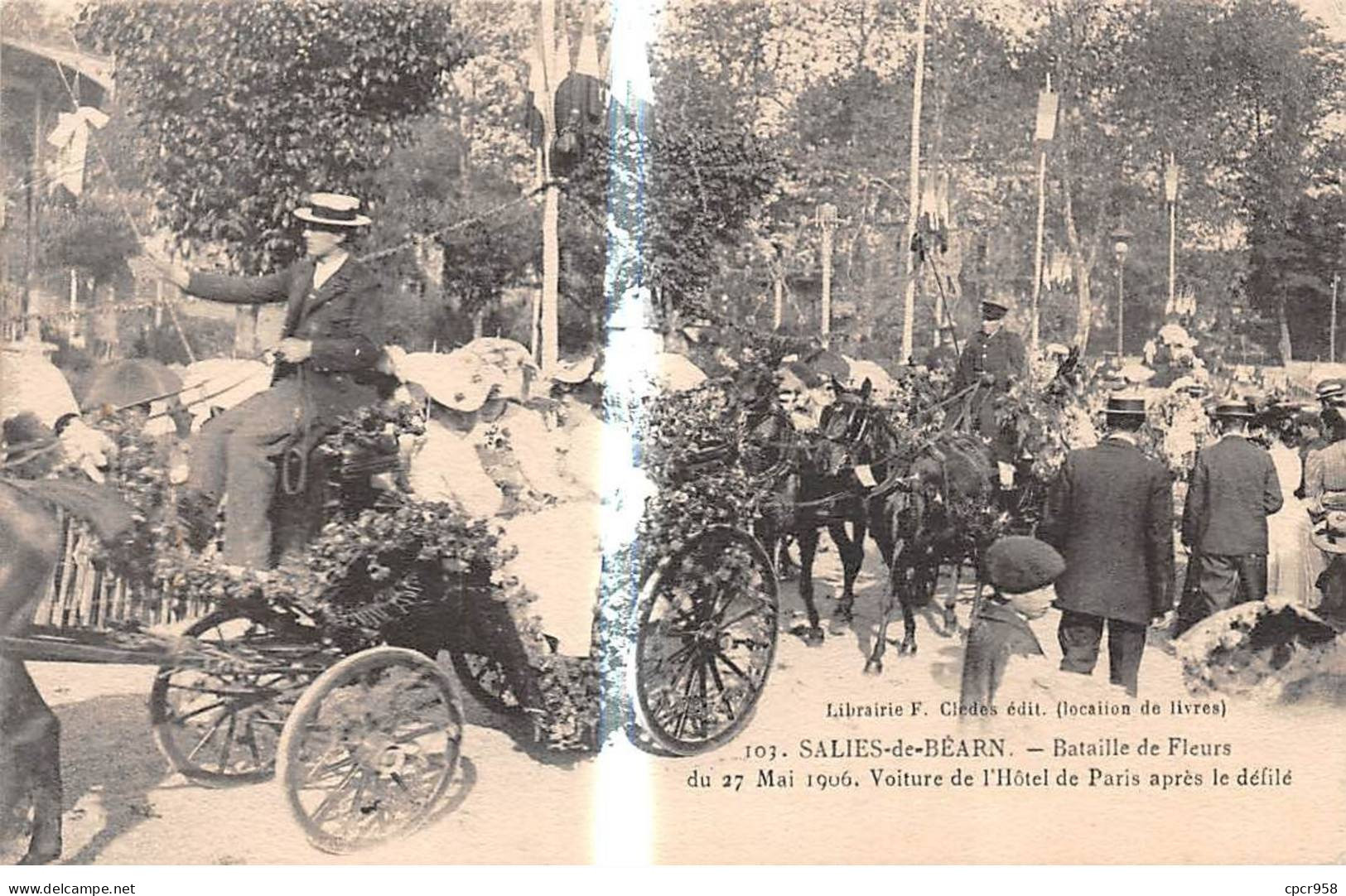 64 - SALIES DE BEARN - SAN45046 - Bataille De Fleurs Du 27 Mai 1906 - Voiture De L'Hôtel De Paris - En L'état, Déchirure - Salies De Bearn