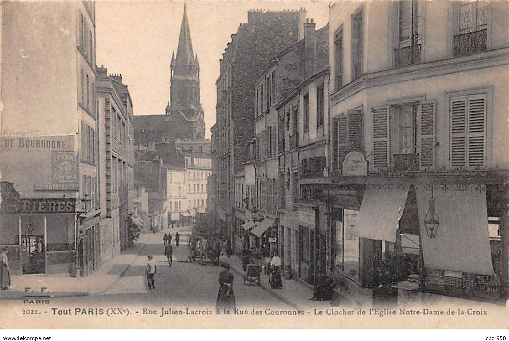 75020 - PARIS - SAN45256 - Rue Julien Lacroix à La Rue Des Couronnes - Le Clocher De L'Eglise Notre Dame De La Croix - District 20