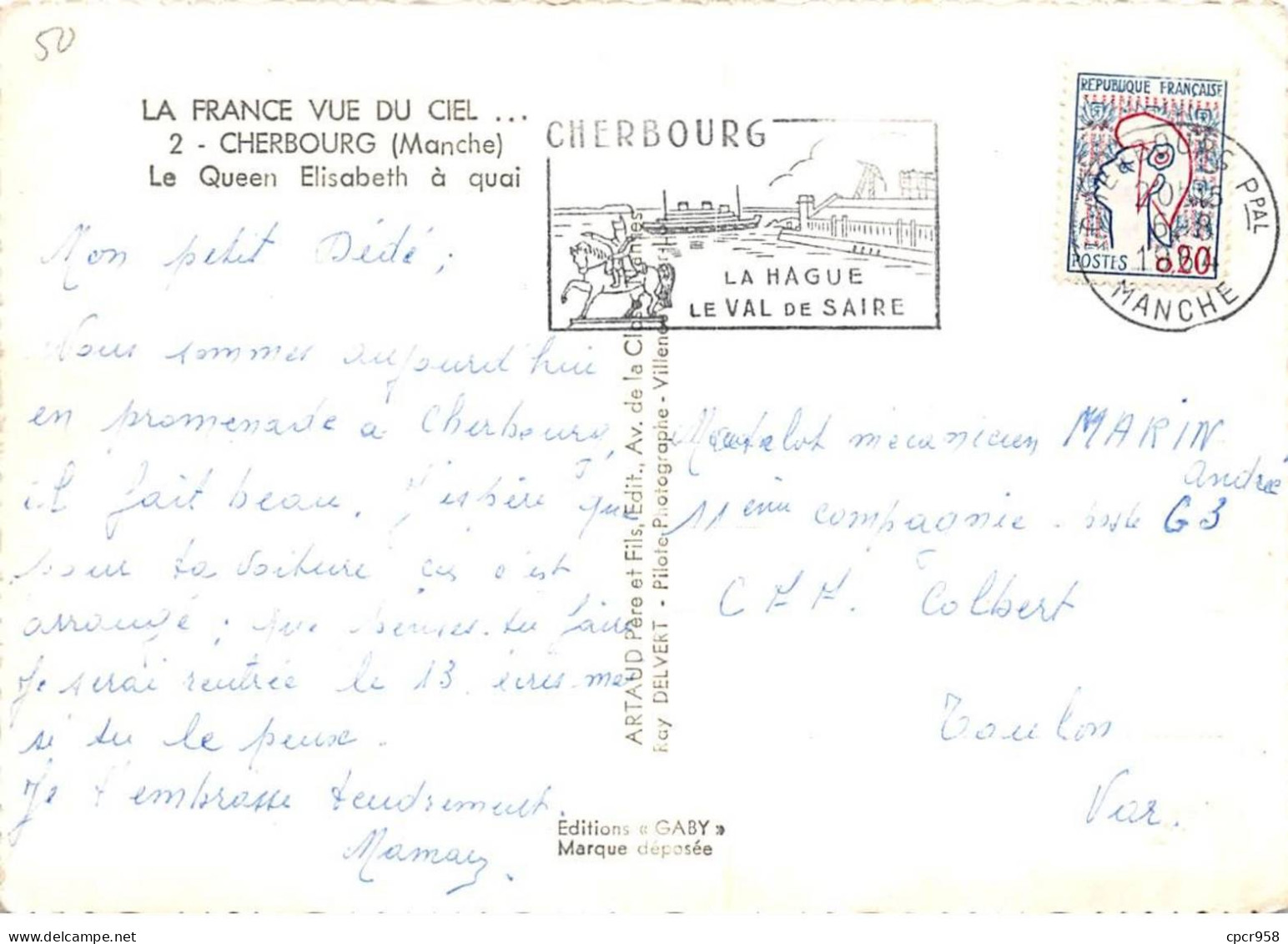 50 . N° Kri10881. Cherbourg .la Queen Elisabeth A Quai  .n°2 . . Edition Artaud  .  Sm 10X15 Cm . - Cherbourg