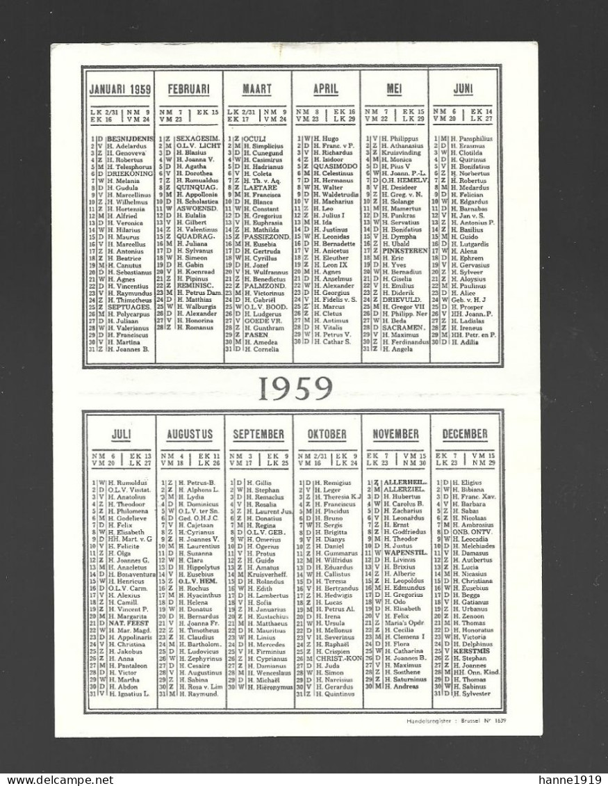 Brugge Raamstraat Van Caillie Verzekeringen Belgie Kalender 1959 Calendrier Htje - Small : 1941-60