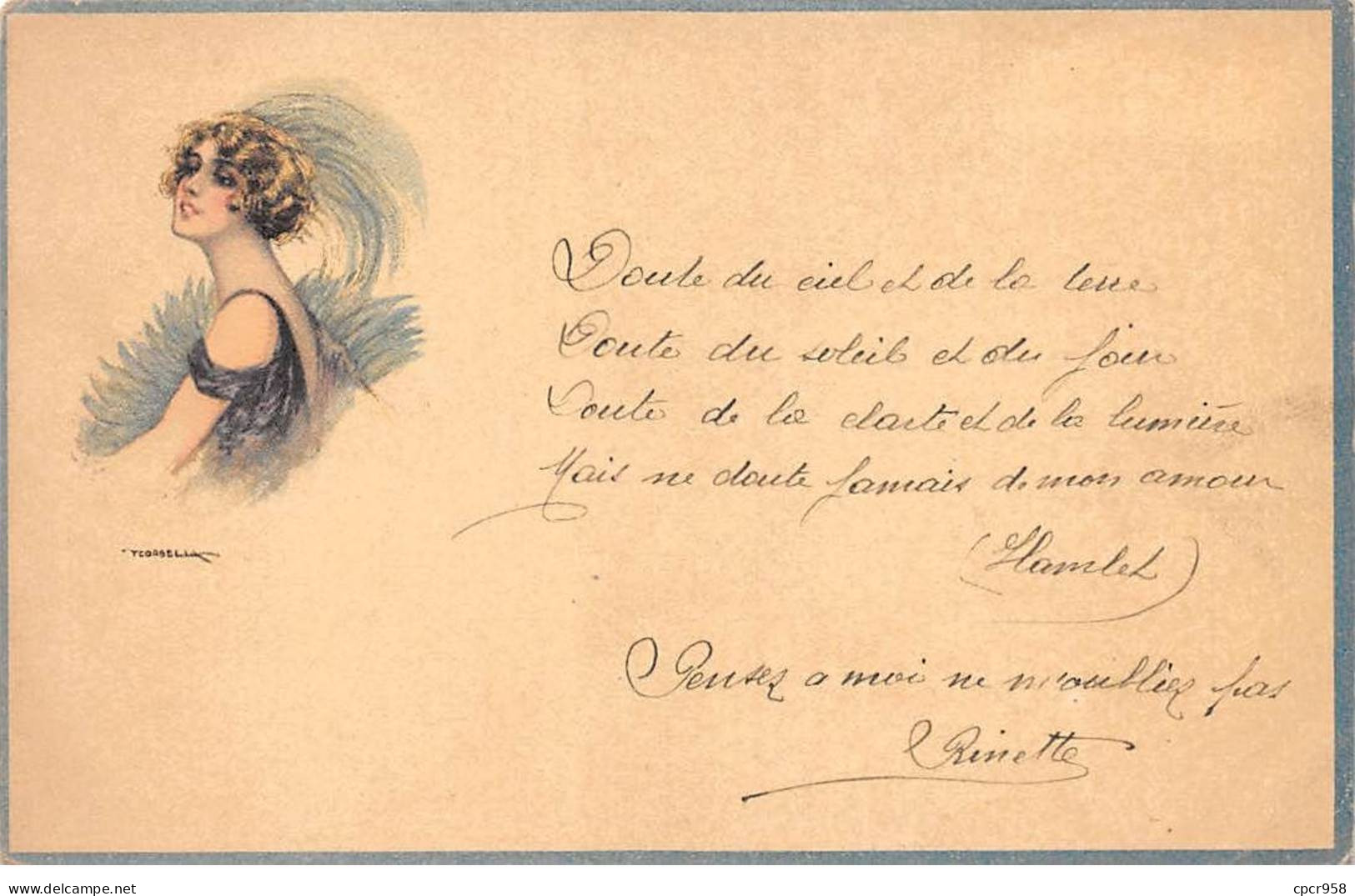 Illustrateurs - N°83888 - T. Corbella - Jeune Femme Avec Des Plumes Dans Les Cheveux - Corbella, T.