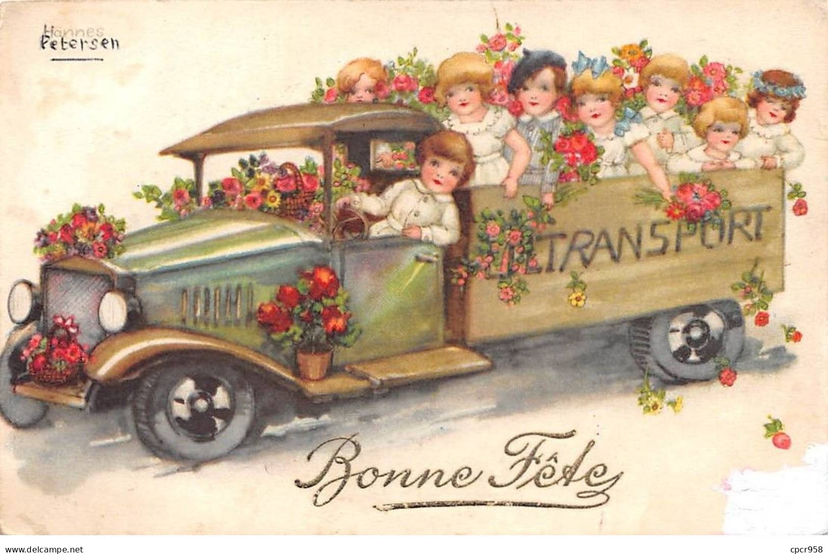 Illustrateurs - N°83886 - Hannes Petersen - Bonne Fête - Fillettes Dans Un Camion Fleuri - Carte Vendue En L'état - Petersen, Hannes