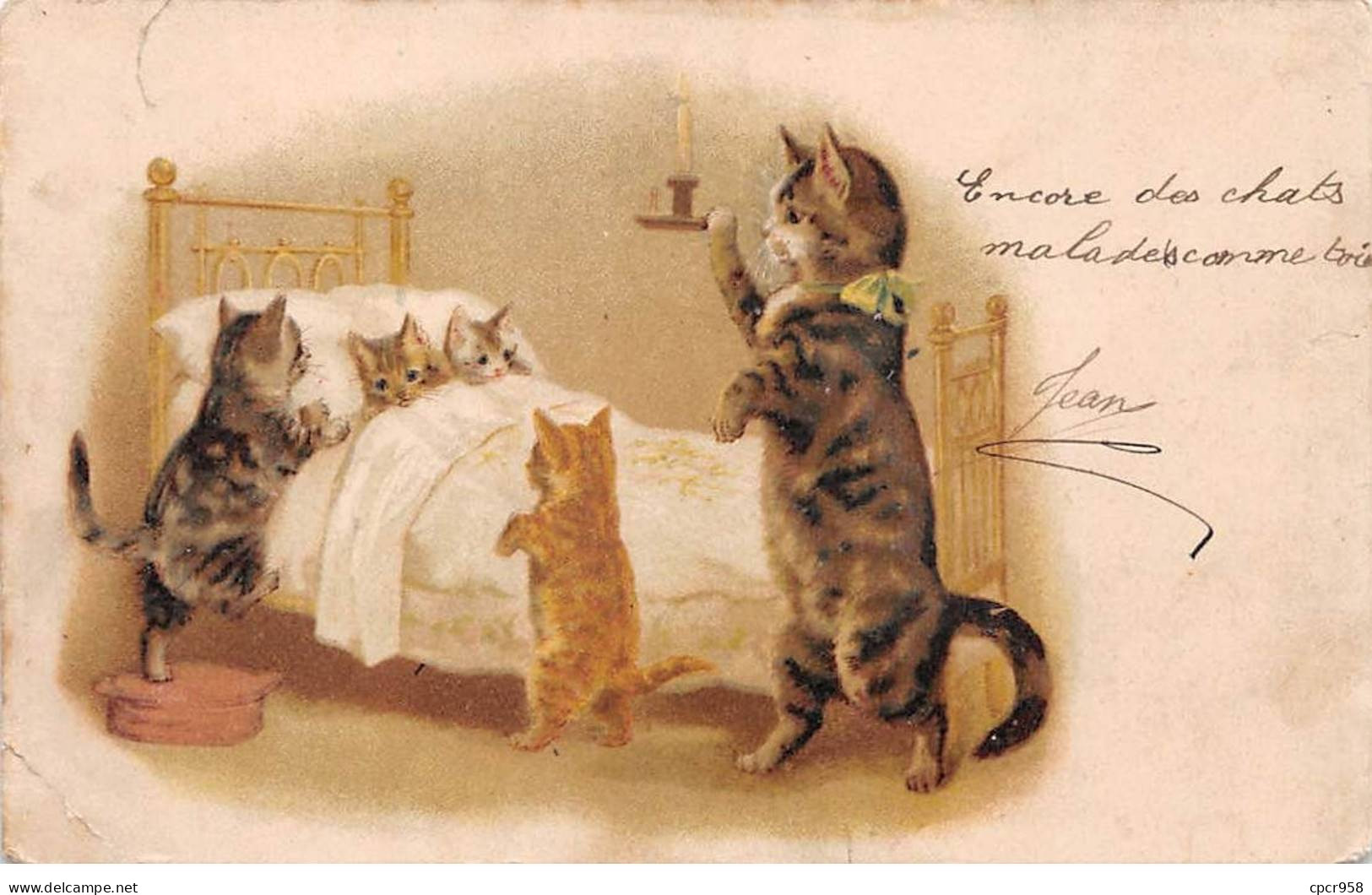 Animaux - N°83943 - Chats - Famille De Chats, Les Chatons Dans Un Lit - Carte Vendue En L'état - Cats