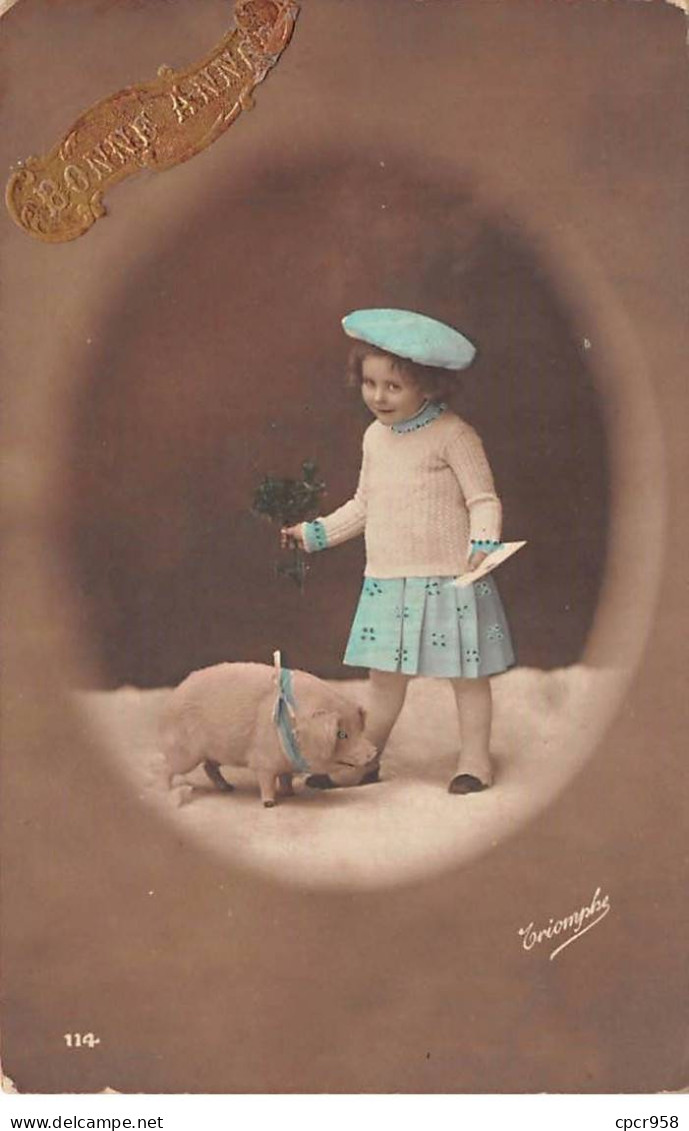 Animaux - N°83986 - Cochons - Bonne Année - Cochon Au Pied D'une Fillette - Pigs