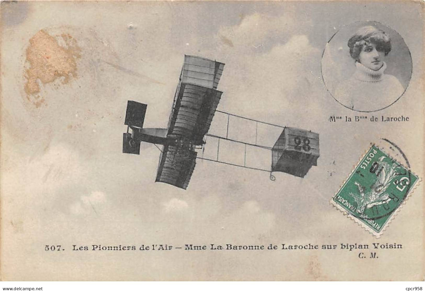 AVIATION - SAN50974 - Les Pionniers De L'Air - Mme La Baronne De Laroche Sur Biplan Voisin - Aviadores