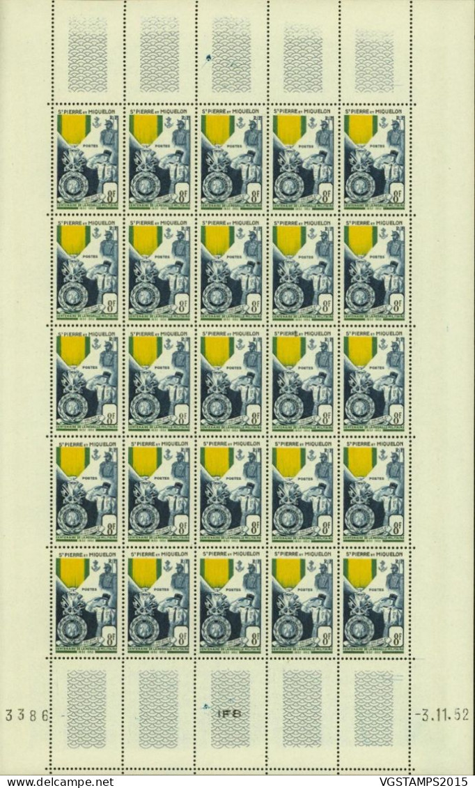 St. Pierre Et Miquelon 1952- Timbres Neufs.Yvert Nr.: 347. Feuille De 25 Avec Coin Daté.RARE EN FEUILLE (EB) AR-02353 - Ungebraucht