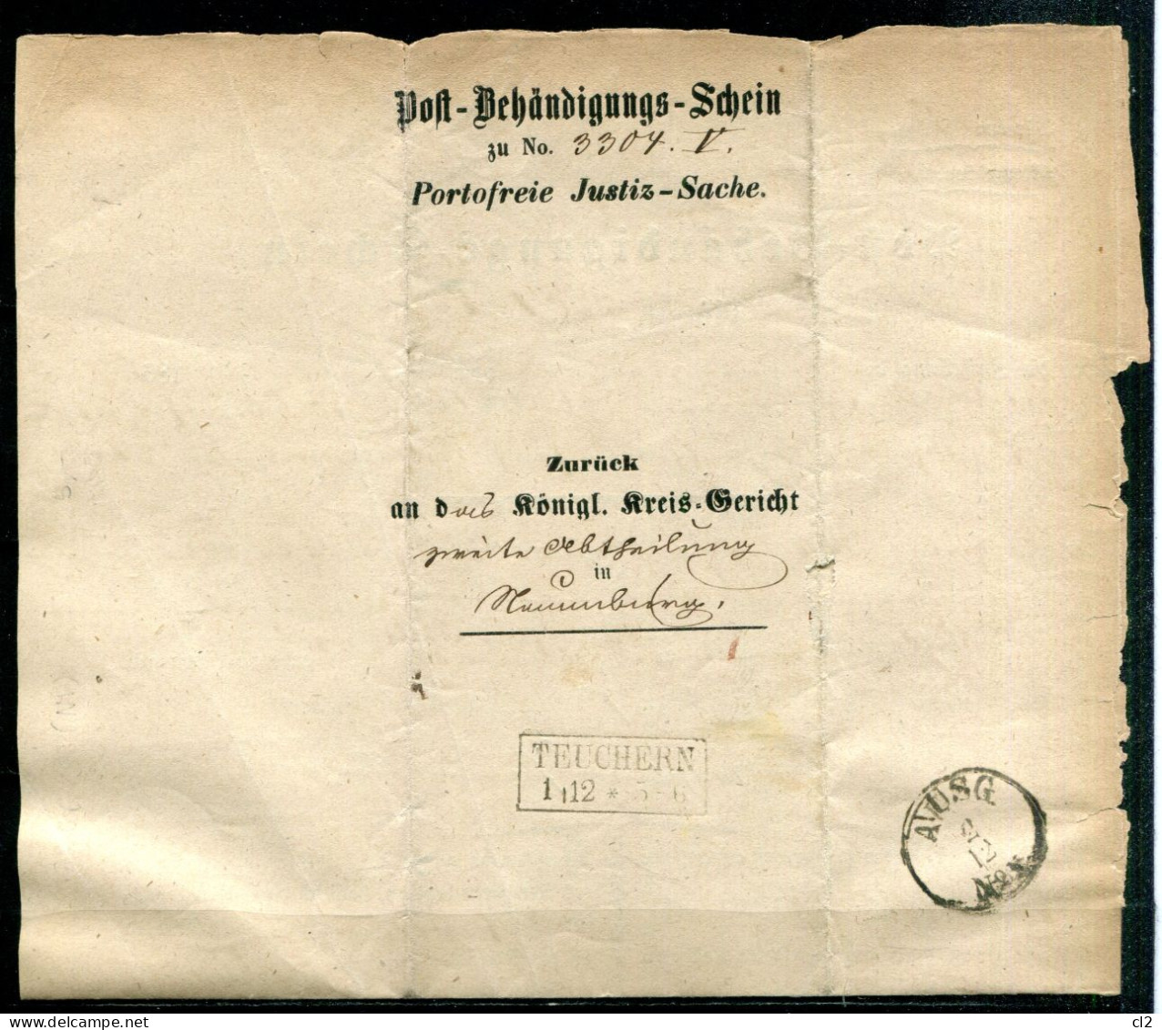 1.12.1865 - Post-Behändigungs-Schein - TEUCHERN Nach NAUMBURG - Cartas & Documentos