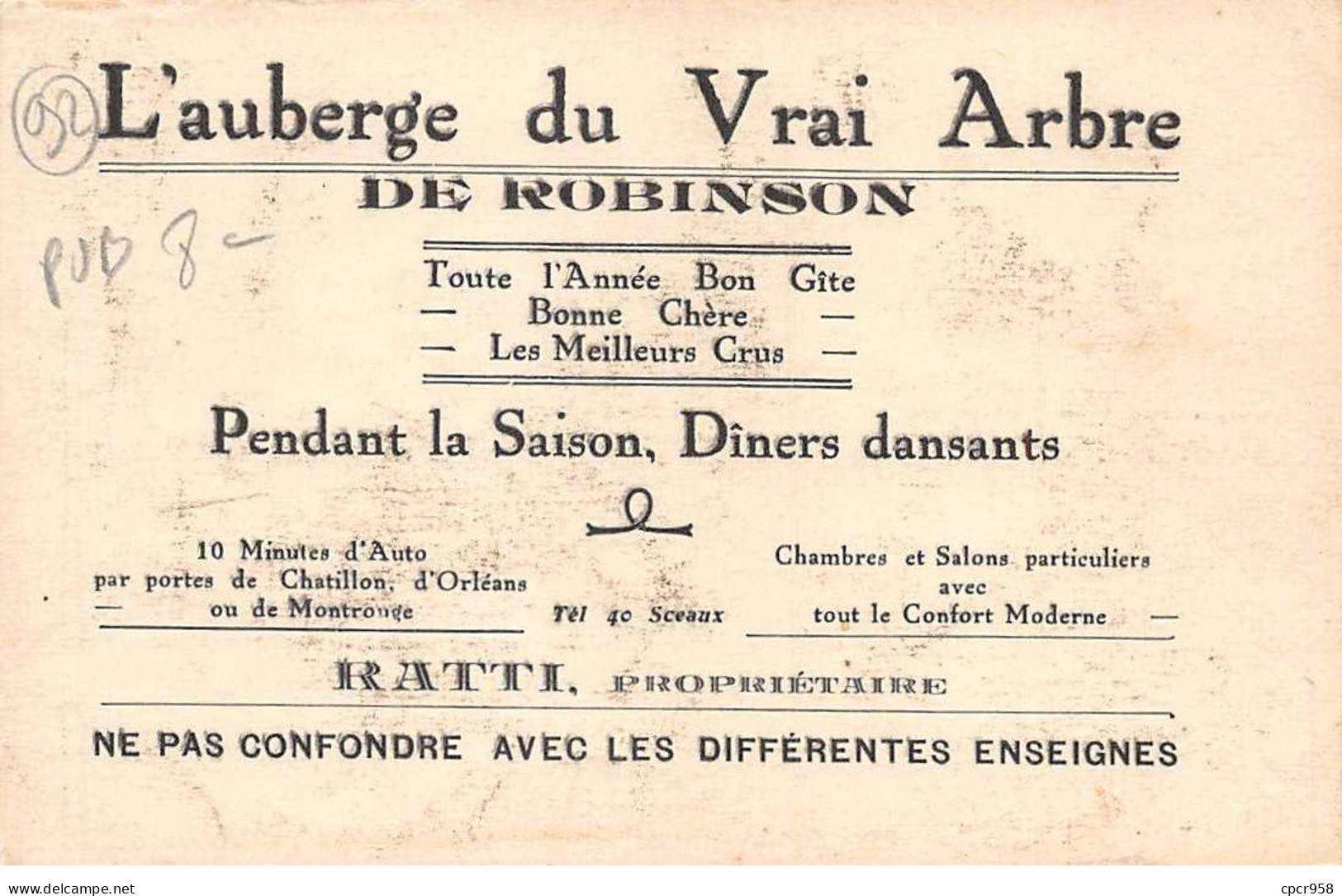 92 - ROBINSON - SAN48050 - L'Auberge Du Vrai Arbre - Carte Pub - Sonstige & Ohne Zuordnung