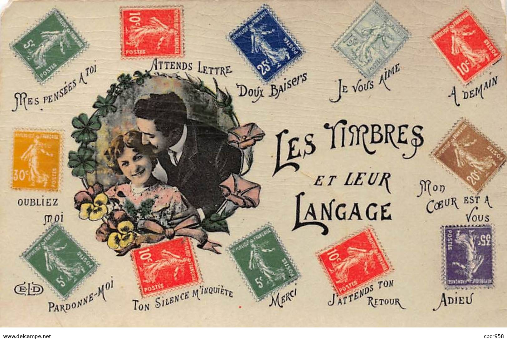 Fantaisie - N°83566 - Les Timbres Et Leur Langage - Couple Dans Un Médaillon Entouré De Timbres - Sonstige & Ohne Zuordnung