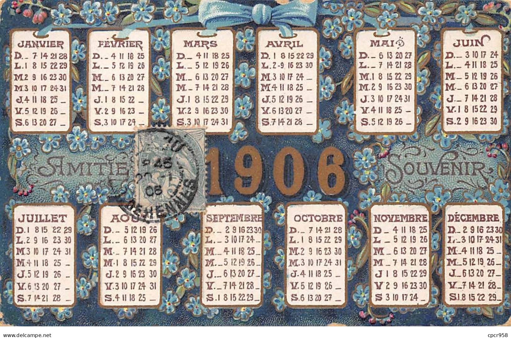 Fantaisie - N°83570 - Amitié, Souvenir 1906 - Calendrier - Sonstige & Ohne Zuordnung