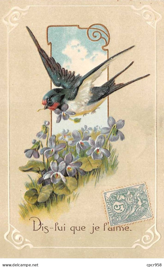 Fantaisie - N°83598 - Dis-lui Que Je L'aime - Hirondelle Volant Au-dessus De Violettes - Carte Gaufrée - Andere & Zonder Classificatie