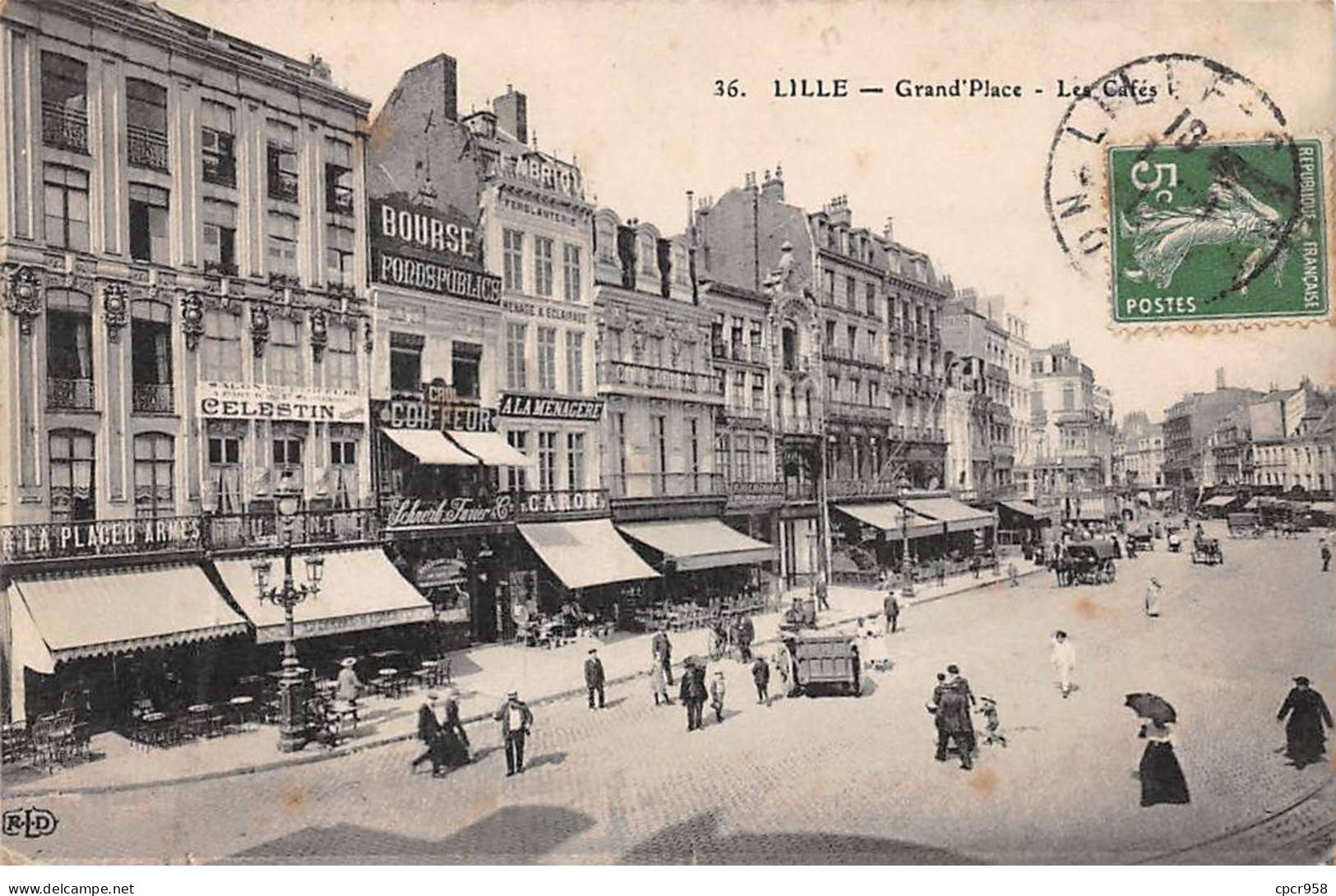 59 - LILLE - SAN49145 - Grand'place - Les Cafés - Pli - Lille