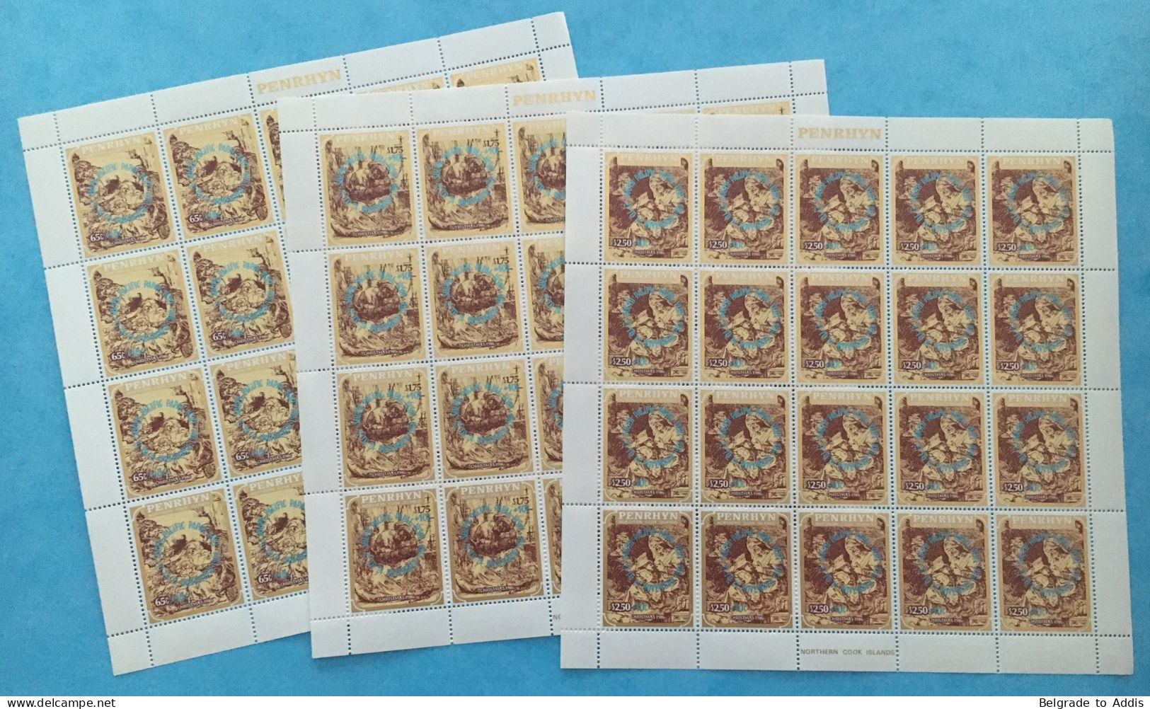 Penrhyn Scott #B20-B22 Overprinted Complete Set In Full Sheets Of 20 MNH / ** 1986 Papal Visit CV 380.00$ - Penrhyn