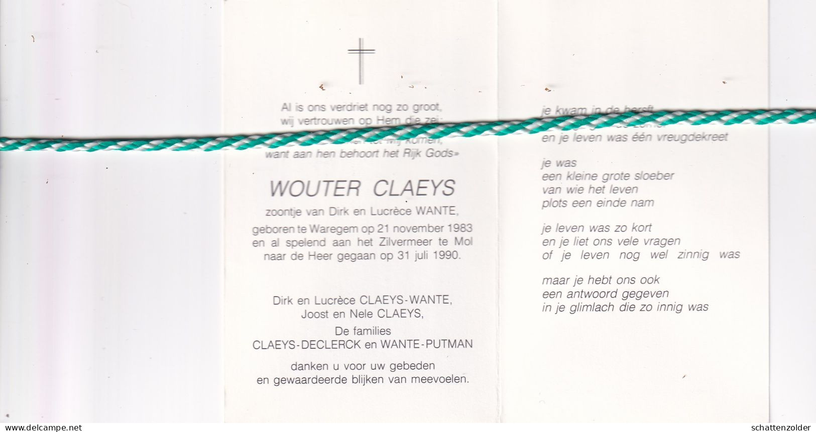 Wouter Claeys-Wante, Waregem 1983, Zilvermeer Mol 1990. Foto - Obituary Notices