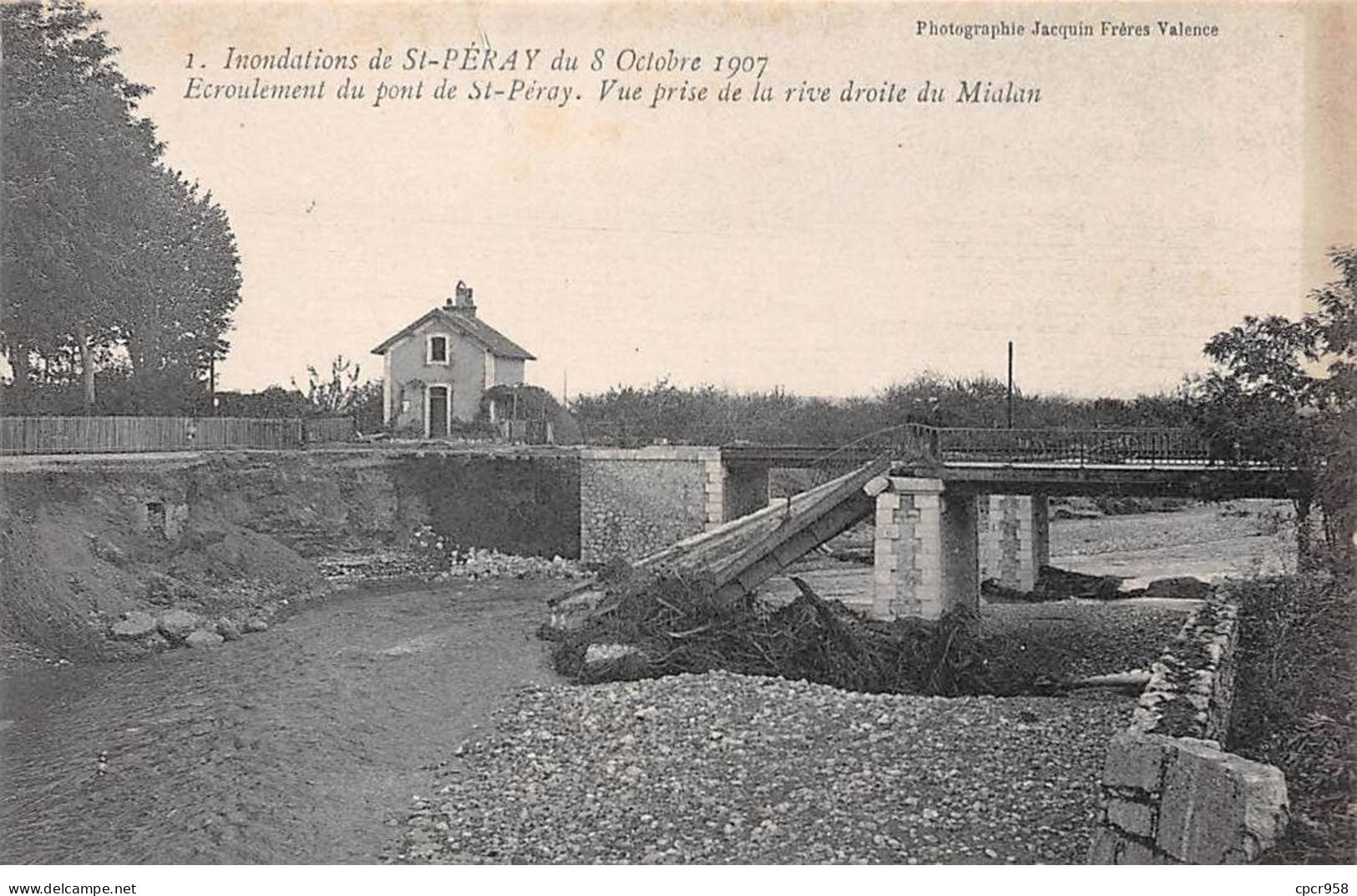 07 - ST PERAY - SAN45861 - Inondation Du 8 Octobre 1907 - Ecroulement Du Pont - Vue Prise De La Rive Droite De Mialan - Saint Péray
