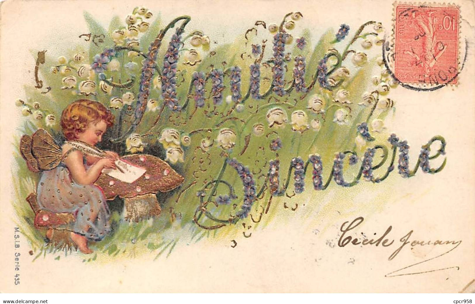 Fantaisie - N°83543 - Amitié Sincère - Elfe écrivant Une Lettre - Carte Gaufrée - Sonstige & Ohne Zuordnung
