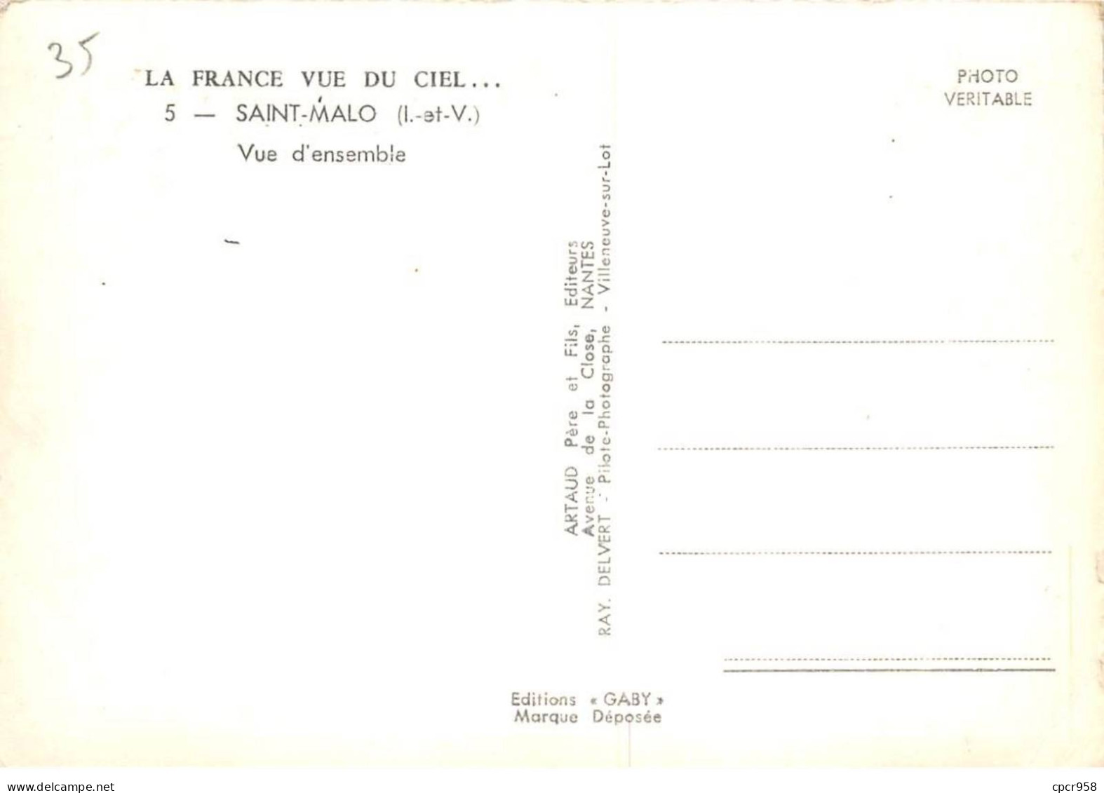 35. N° Kri10570. Saint Malo  .vue D'ensemble .  N°5 . Edition Artaud  . Sm 10X15 Cm . - Saint Malo