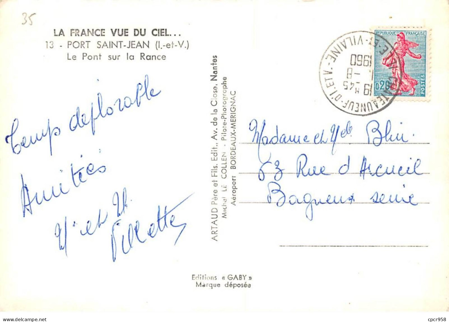 35. N° Kri10579 . Port Saint Jean . Le Pont Sur La Rance  .   N°13  . Edition Artaud   . Sm 10X15 Cm . - Other & Unclassified
