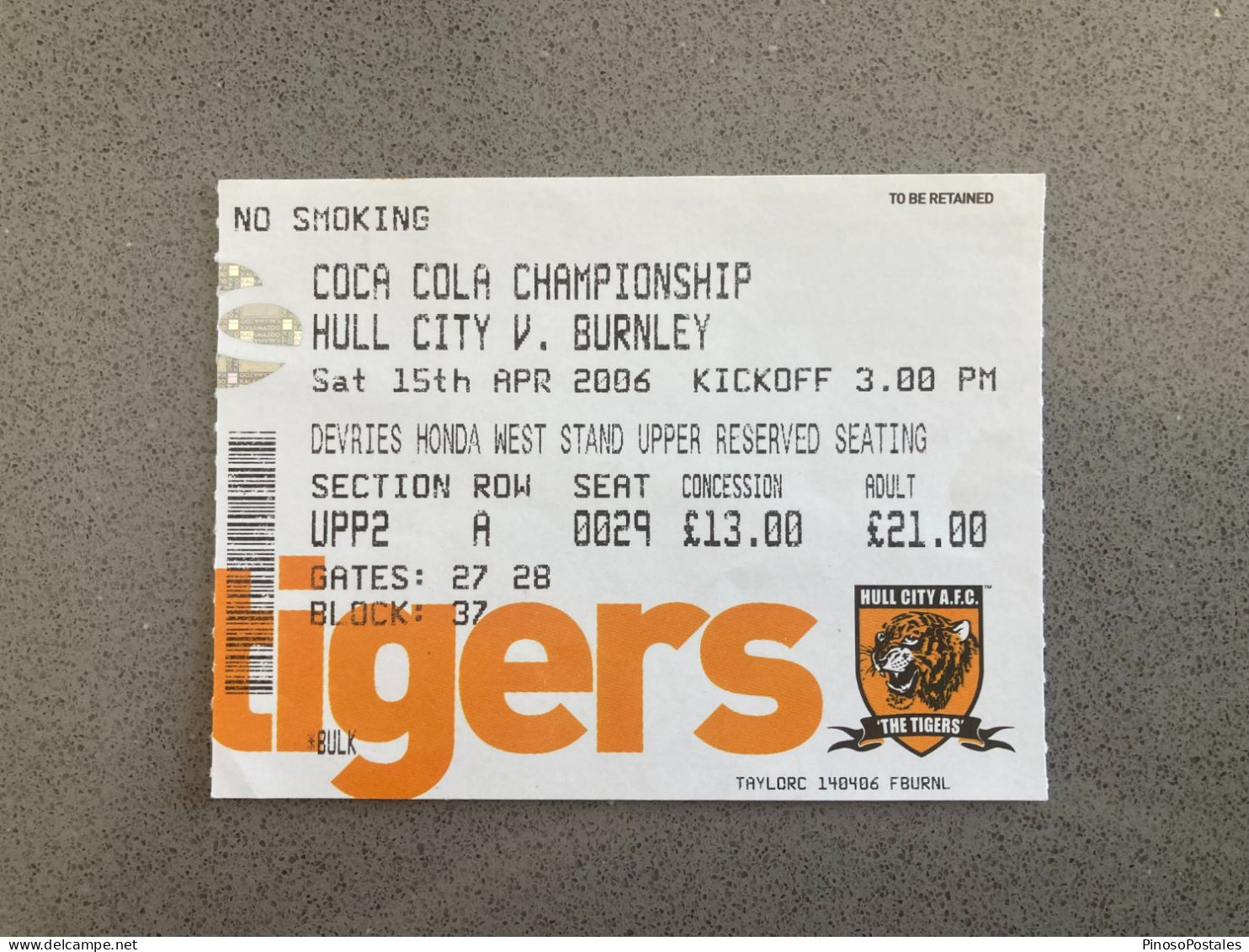 Hull City V Burnley 2005-06 Match Ticket - Eintrittskarten