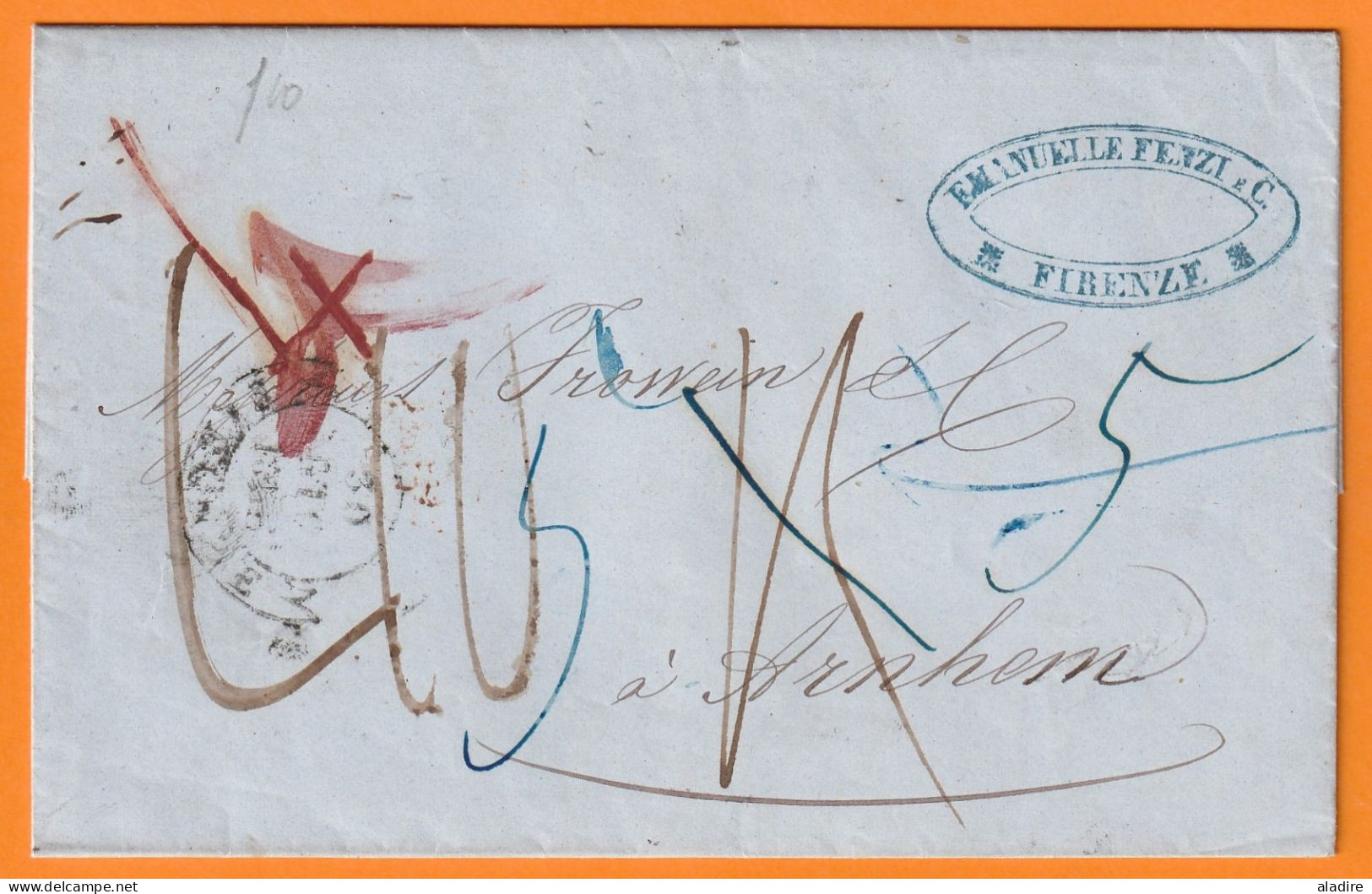 1855 - Lettera En Francese Da Livorno A ARNHEM, Paesi Bassi Via LEIPZIG - Lettre En Français Livourne à Arnhem, Pays Bas - Tuscany