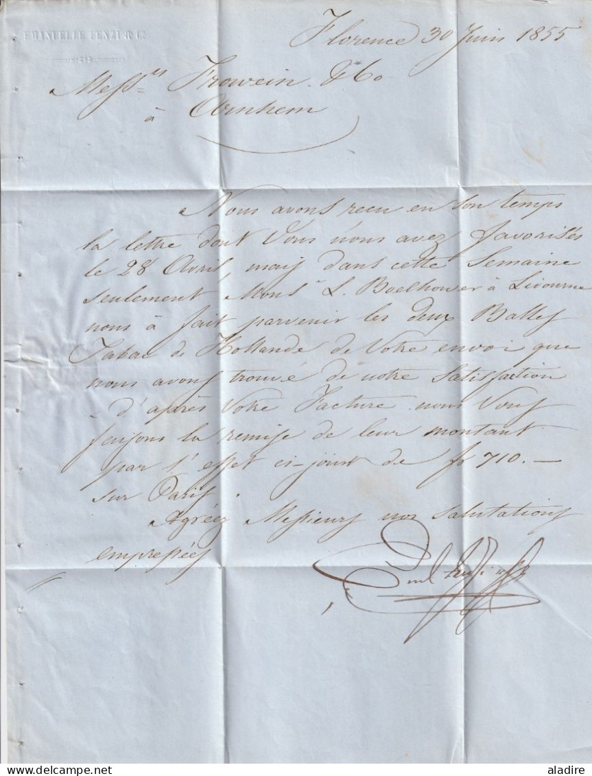 1855 - Lettera En Francese Da Livorno A ARNHEM, Paesi Bassi Via LEIPZIG - Lettre En Français Livourne à Arnhem, Pays Bas - Toscana