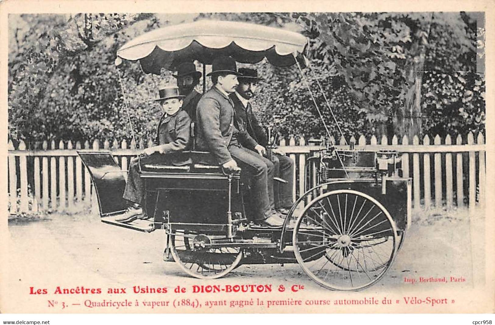 AUTOMOBILE - SAN56243 - Quadricycle à Vapeur (1884) Ayant Gagné La Première Course Automobile Du "Vélo Sport" - Camión & Camioneta