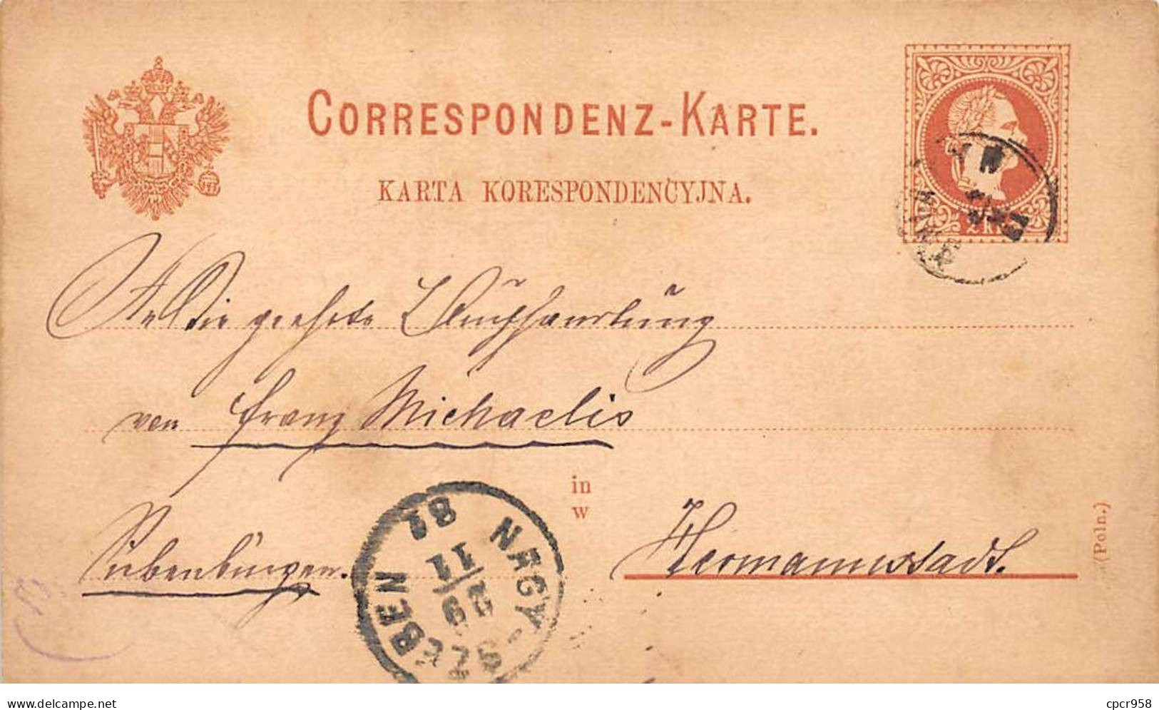 ROUMANIE - SAN45717 - Nagyszeben - Carte Précurseur - 1881 - Entier Postal - Romania