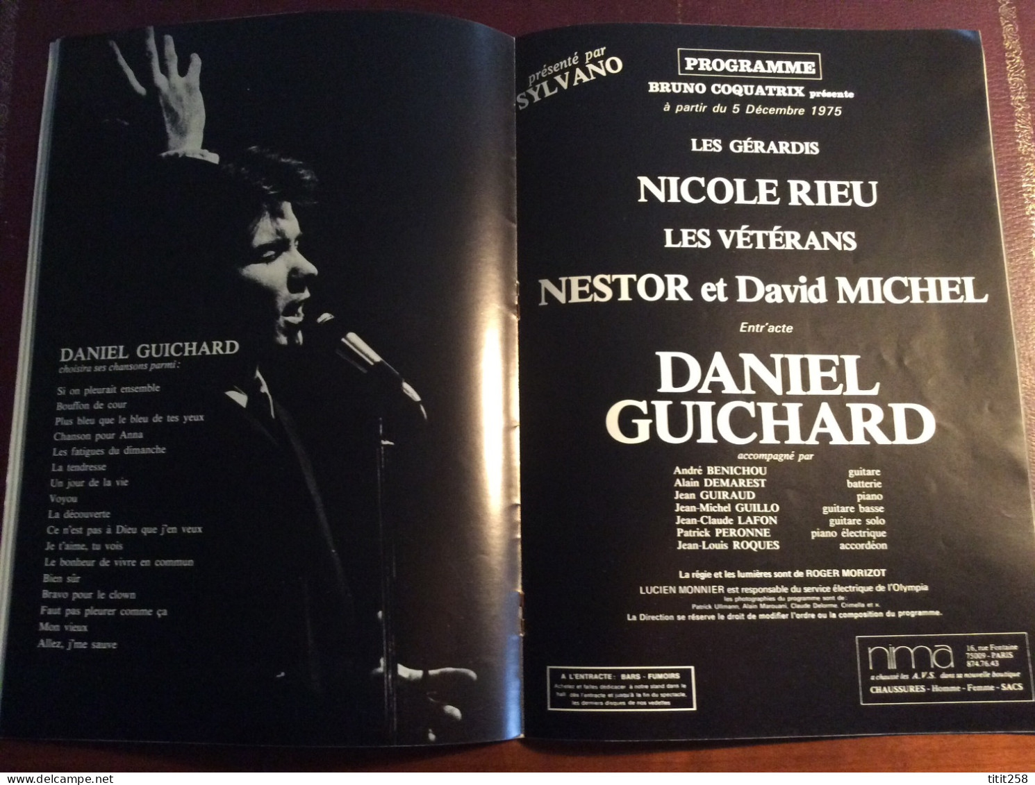 Programme DANIEL GUICHARD OLYMPIA 1975  / 76 / NICOLE RIEU / NESTOR LES Gérardis ( Cirque ) - Programmes