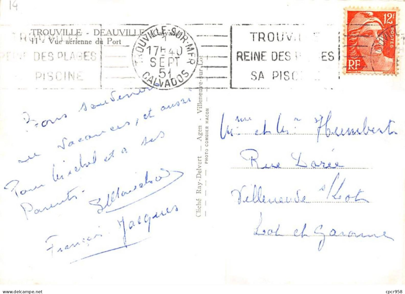 14 . N° Kri10218. Trouville   .vue Aerienne Du Port . N° 11 . Edition Combier . Cpsm 10X15 Cm . - Trouville