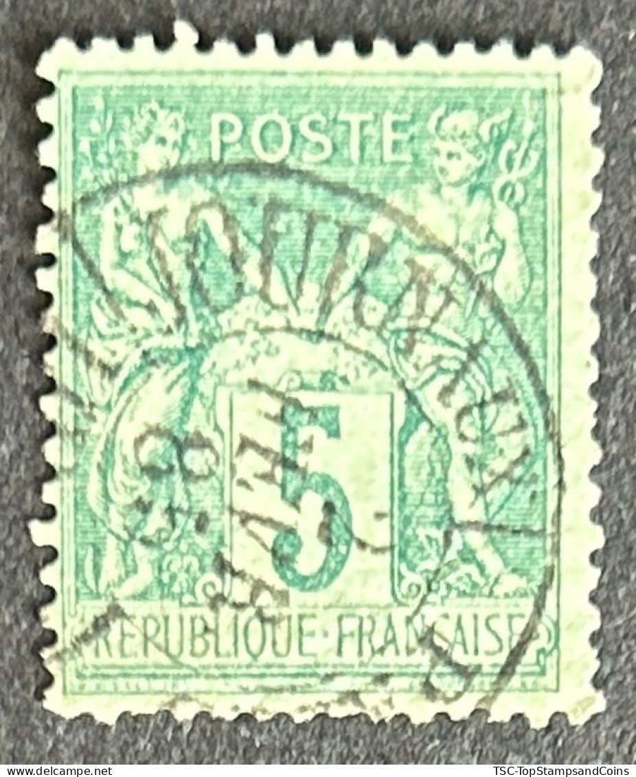 FRA0075U7 - Type Sage 5 C Green Used Stamp - Type II - 1876-78 - France YT 75 - 1876-1898 Sage (Type II)