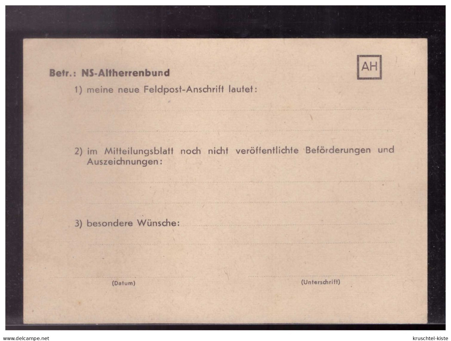 Dt- Reich (024295) Propaganda Ungebrauchte Vorgedruckte Mitteilungskarte  An NS- Altherrenbund - Other & Unclassified