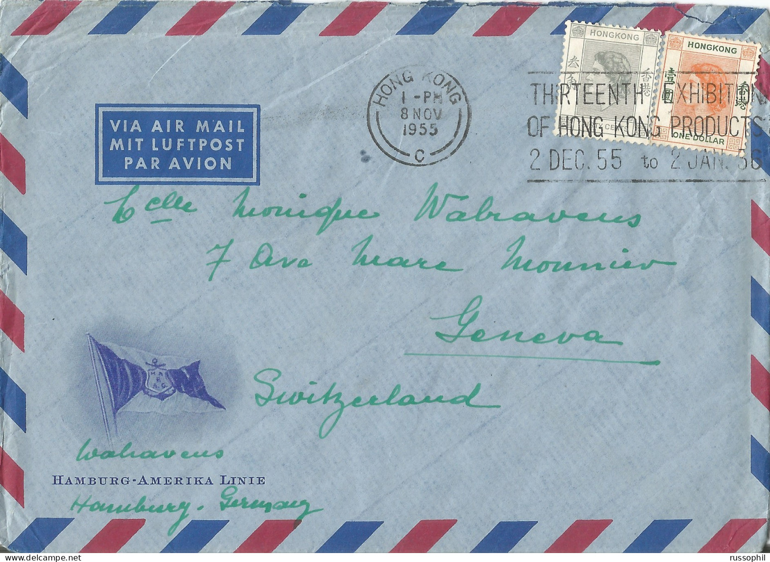 HAMBURG AMERIKA LINIE - CARGO PASSENGER "HAMBURG" - BRIEF WITH CONTENT POSTED IN HONG KONG DURING STOPOVER - 1955 - 1950 - ...