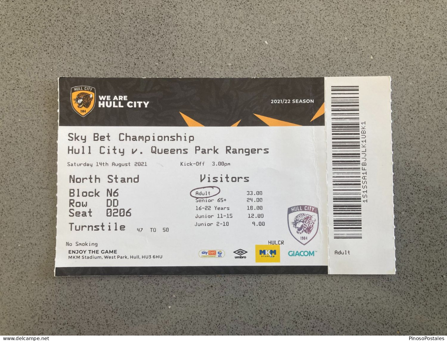 Hull City V Queens Park Rangers 2021-22 Match Ticket - Tickets - Entradas