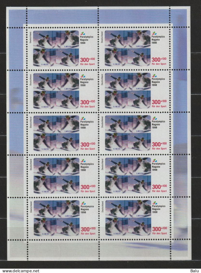 Bund 1998 Michel Nr.n 1968-71 ** KB, Michel 130,-€, Zehnerbogensatz Fußball-WM, 5 Scans - Unused Stamps