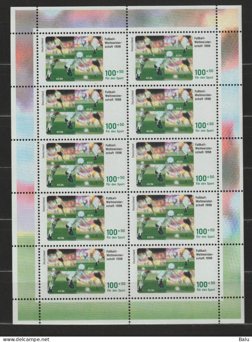 Bund 1998 Michel Nr.n 1968-71 ** KB, Michel 130,-€, Zehnerbogensatz Fußball-WM, 5 Scans - Nuevos