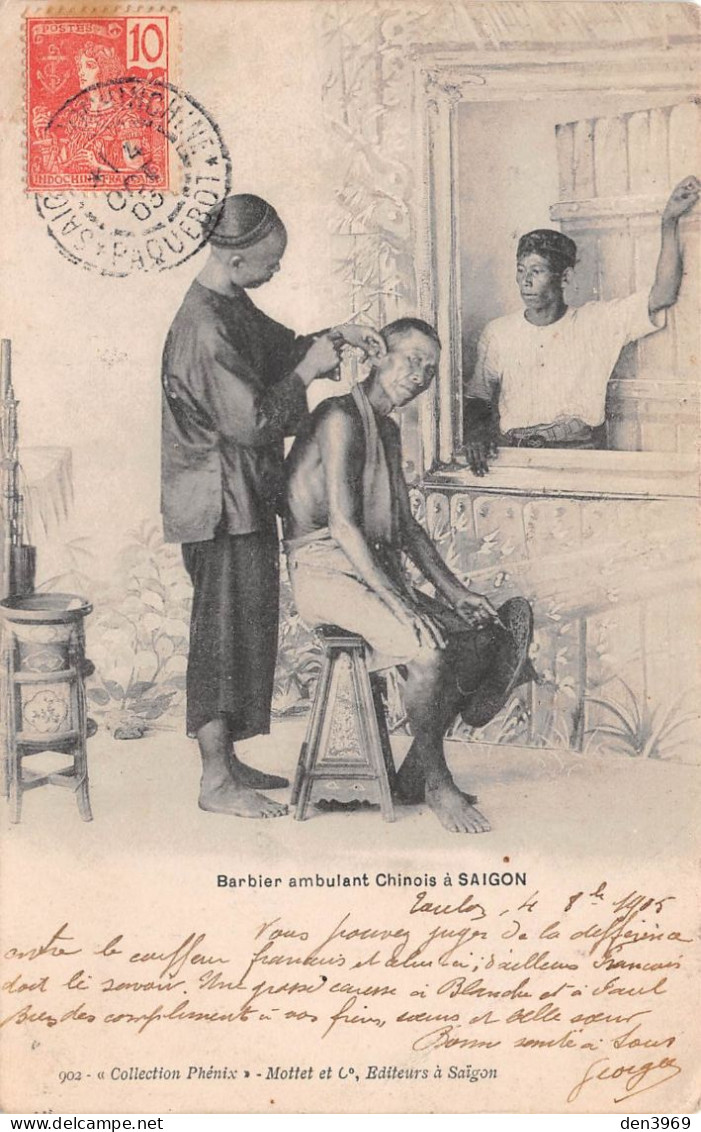 Vietnam - SAÏGON - Barbier Ambulant Chinois - Chine, Chinese - Précurseur Voyagé 1905 (2 Scans) - Vietnam