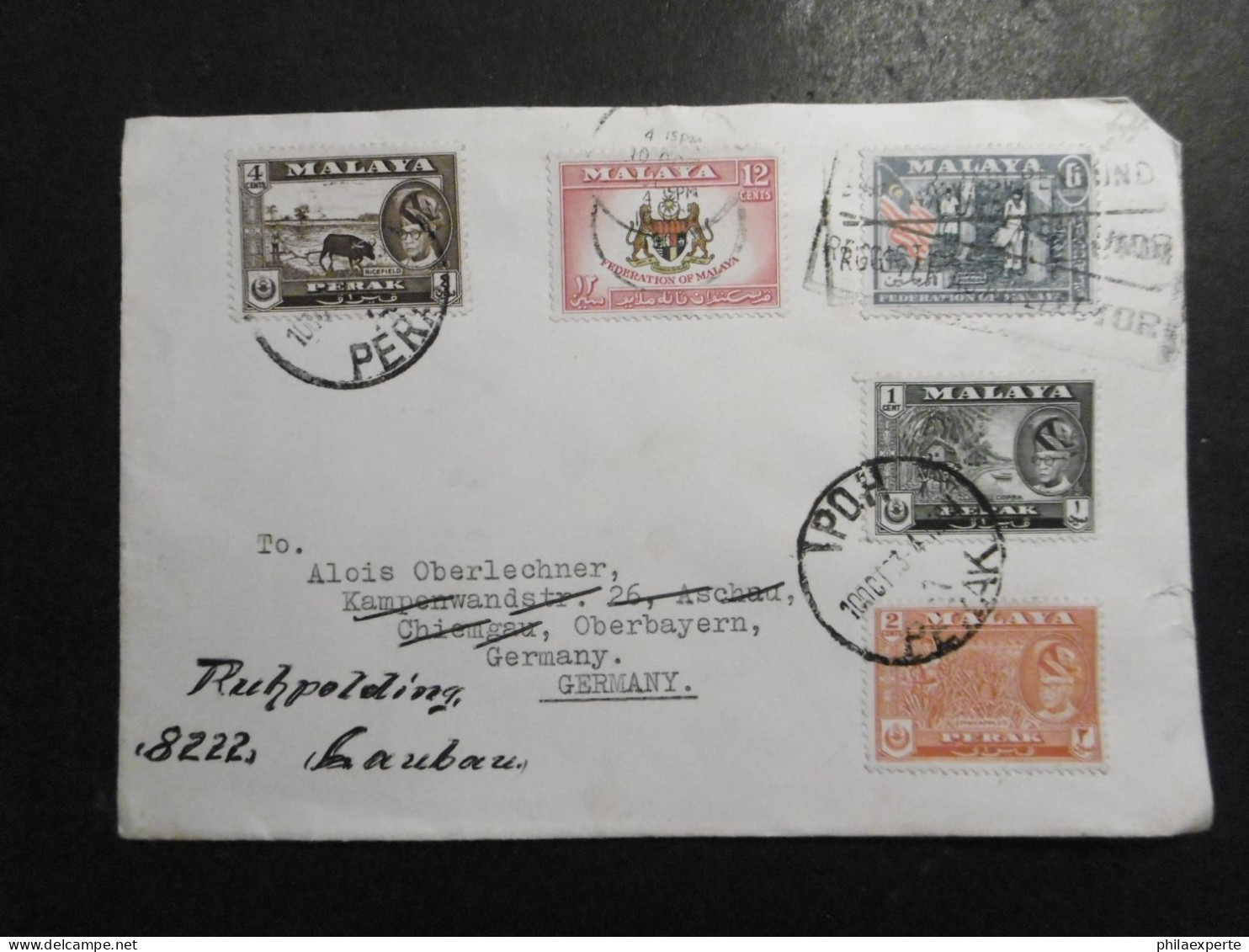 Malaysia Rundbrief Mit 5 Marken über 4 Stationen 1963 Nach Deutschland.dort Weitergeleitet-selten - Malayan Postal Union