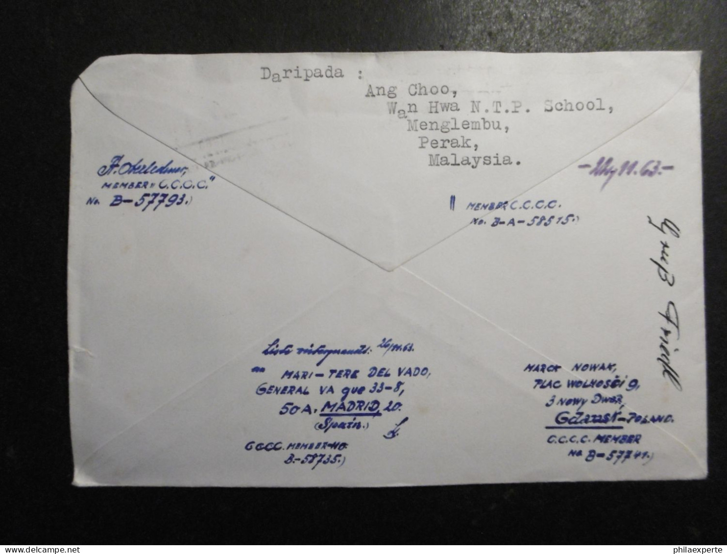 Malaysia Rundbrief Mit 5 Marken über 4 Stationen 1963 Nach Deutschland.dort Weitergeleitet-selten - Malayan Postal Union