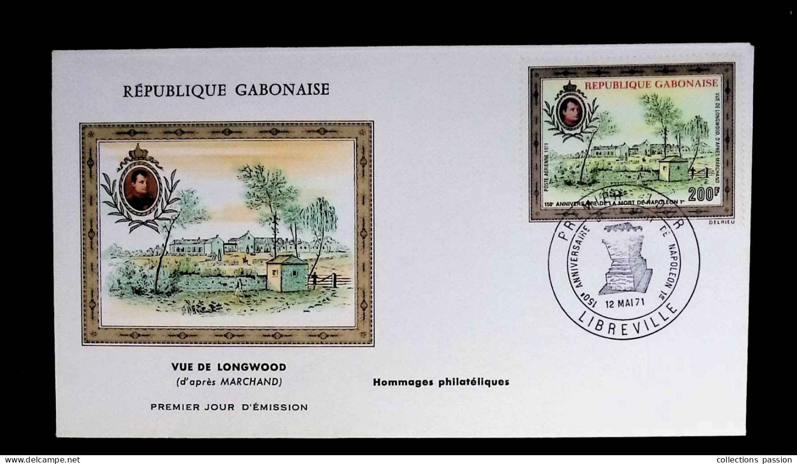 CL, FDC, Premier Jour, Gabon, République Gabonaise, 12 Mai 71,Libreville, 150 E Anniversaire De La Mort De Napoléon 1 Er - Gabun (1960-...)