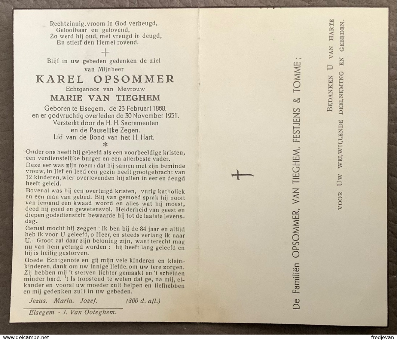 Karel Opsommer - Elsegem - 1868 / 1951 - Images Religieuses